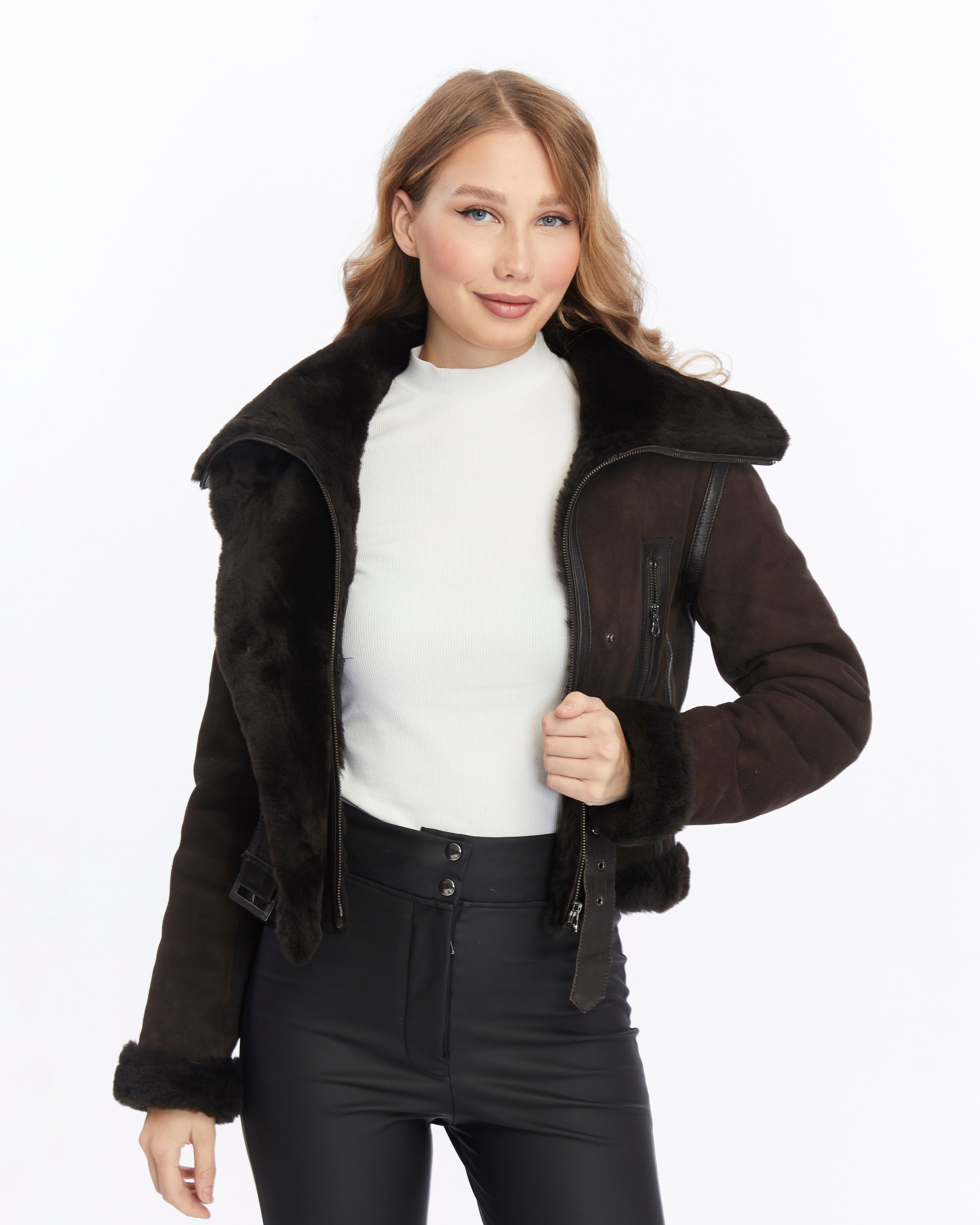 Women's Shearling Jacket, Brown