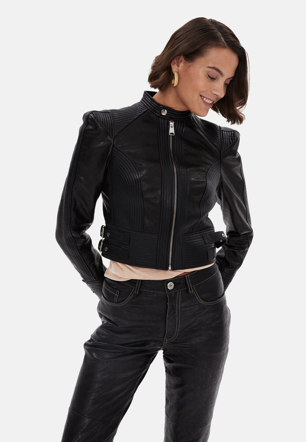 Women's Leather Fashion Biker, Black