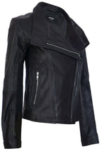 Womens Leather Shawl Wrap Biker Jacket - Riga