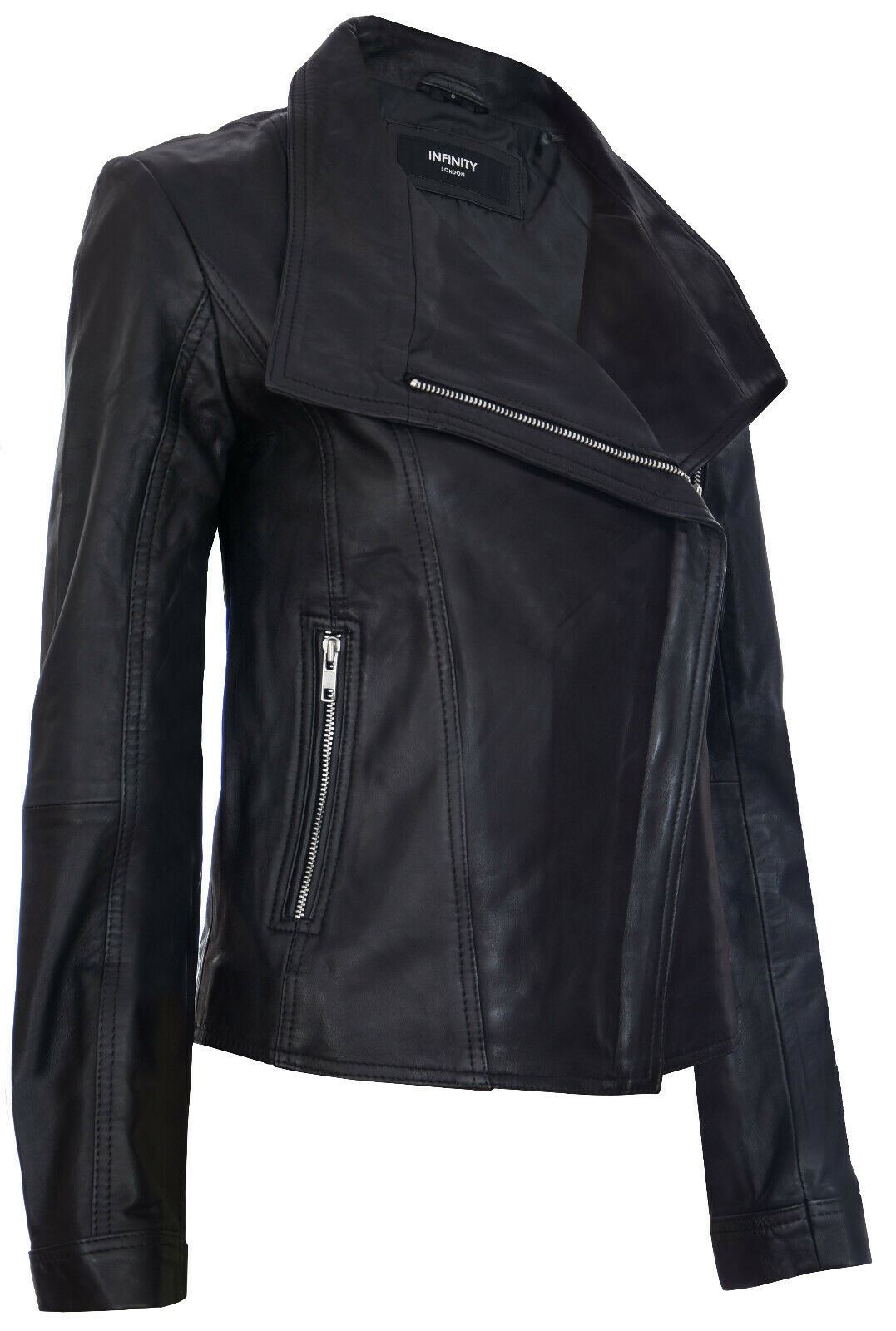 Womens Leather Shawl Wrap Biker Jacket - Riga