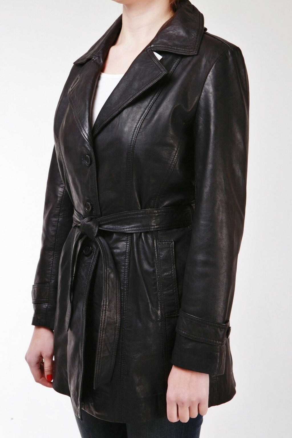 Womens 3/4 Length Tie Belt Trench Coat-Oldbury