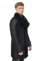 Mens Double Breasted Sheepskin Reefer Coat-Candon