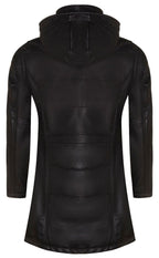 Womens Leather Hooded Quilted Parka Coat-Olney