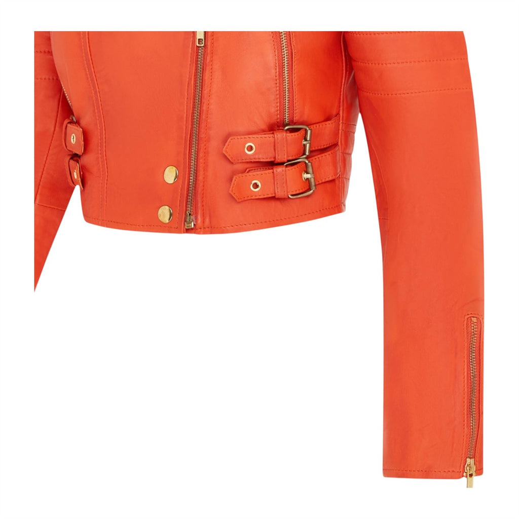 Womens Cropped Brando Leather Biker Jacket-Damascus