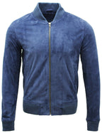 Mens Varsity Soft Suede Leather Bomber Jacket