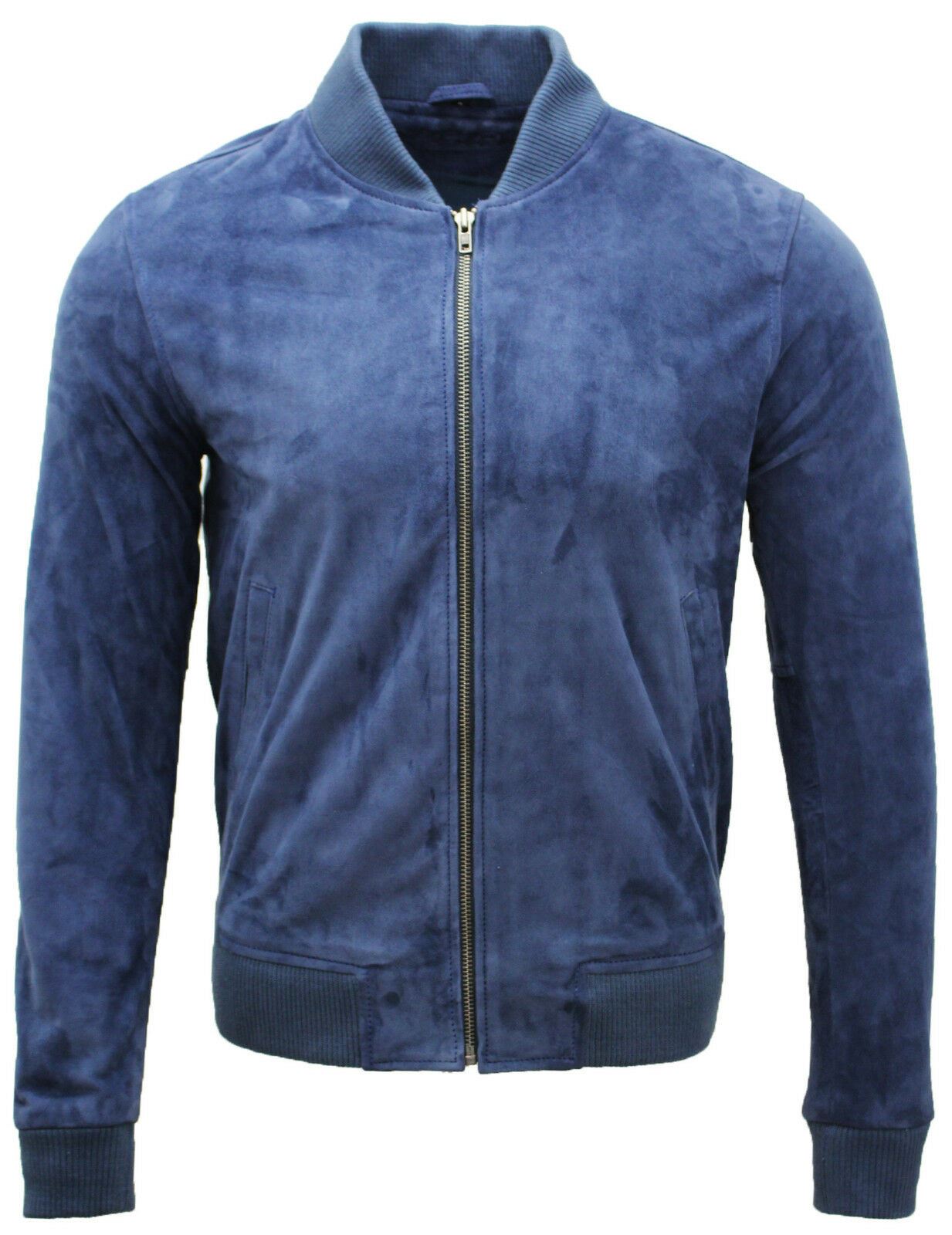 Mens Varsity Soft Suede Leather Bomber Jacket