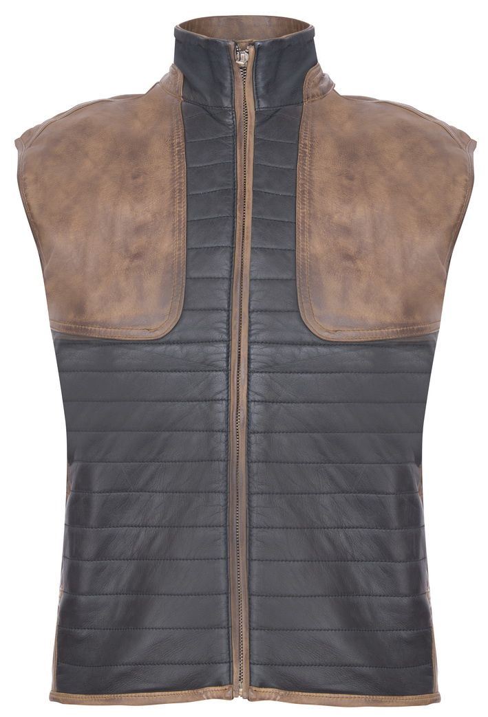 Mens Black/Brown Leather Gilet-Sheffield