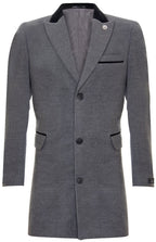 Mens 3/4 Grey Long Crombie Overcoat Jacket Herringbone Tweed Coat Peaky Blinder