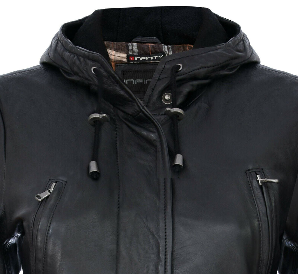 Womens Leather Hooded Parka Jacket-Bucharest