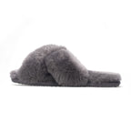 Women's Sheepskin Slippers Grey Warm Winter Fur Crossover - Snowbelle