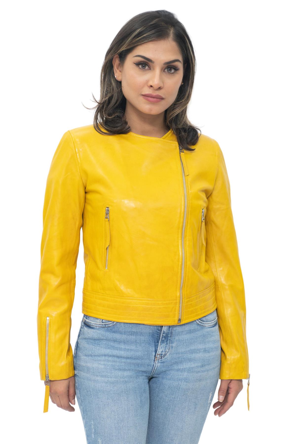 Womens Collarless Biker Jacket-Padova