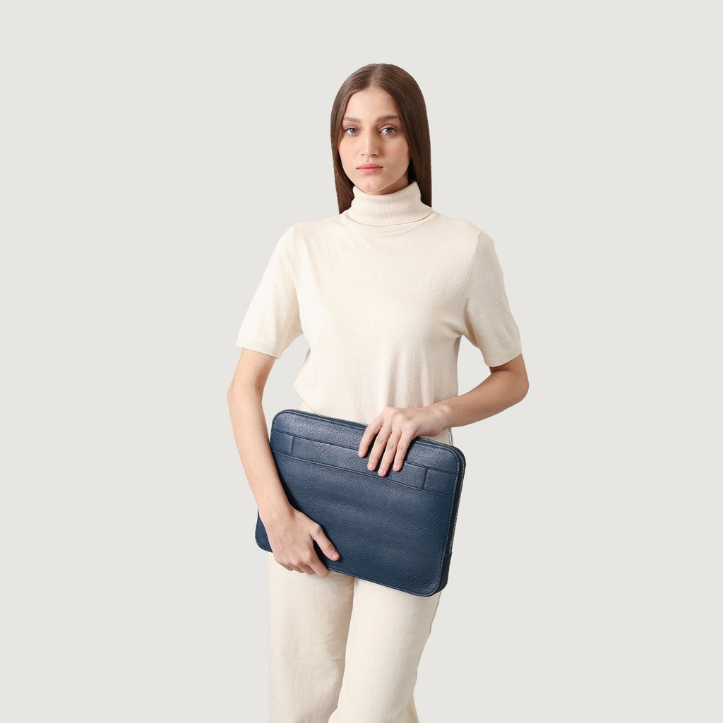 The Baxter Midnight Blue Leather Laptop Sleeve