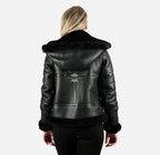 ERIN Womens Sheepskin Jacket B3 Detachable Hoodie Jacket Black