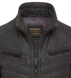 Mens Quilted Puffer Leather Bomber Jacket - Torpoint