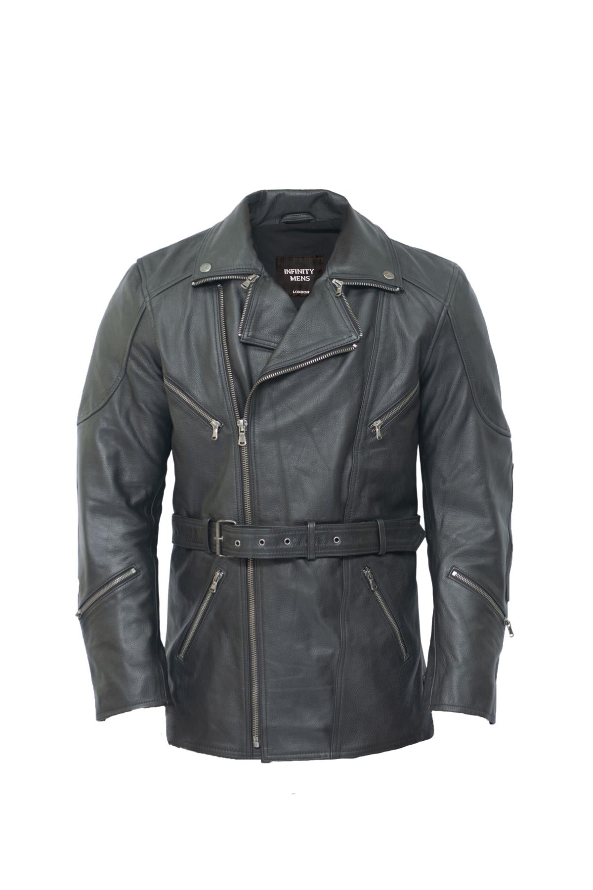 Mens Cross Zip Mid-Length CE Armour Biker Jacket