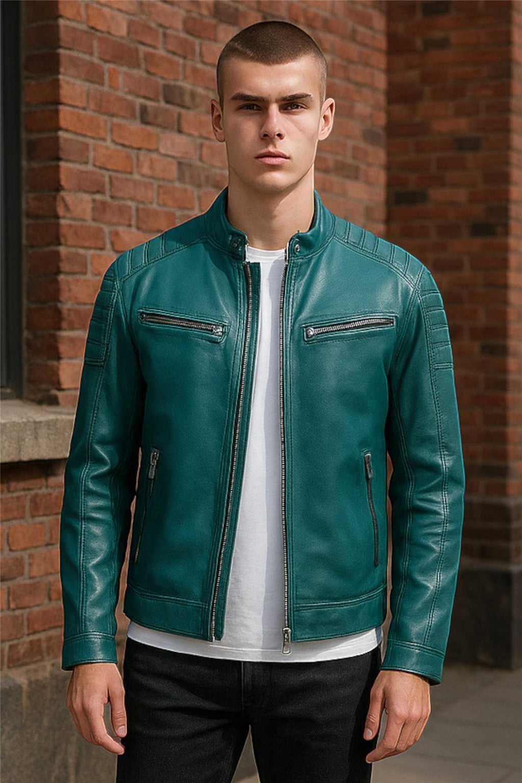 Men's Modern Classic Leather Quilted Biker Jacket - Derry