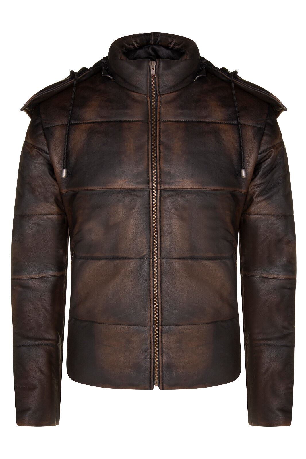 Mens Puffer Leather Bomber Jacket-Augsburg