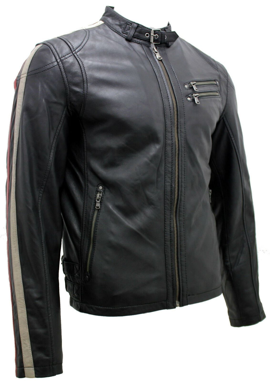 Mens Racer Black Nappa Leather Biker Jacket