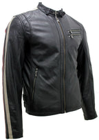 Mens Racer Black Nappa Leather Biker Jacket