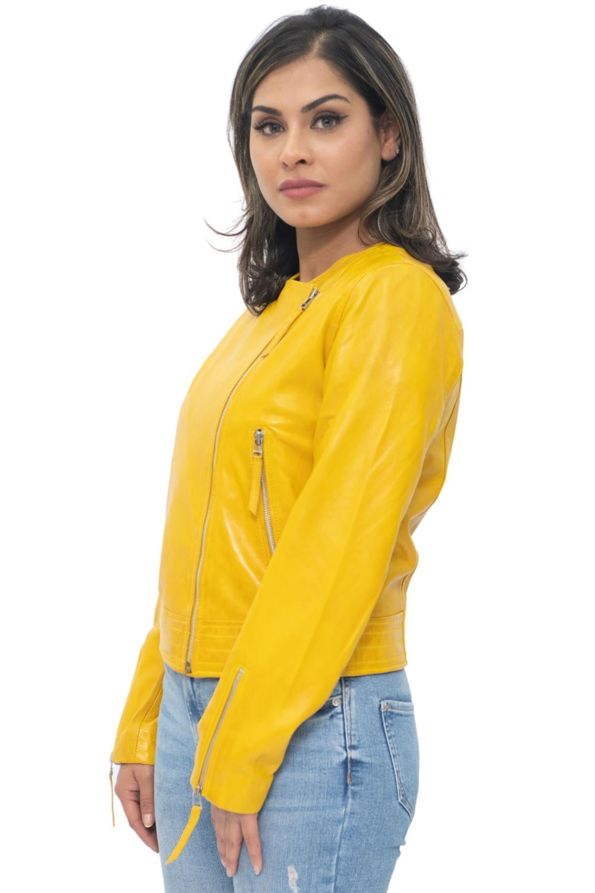 Womens Collarless Biker Jacket-Padova