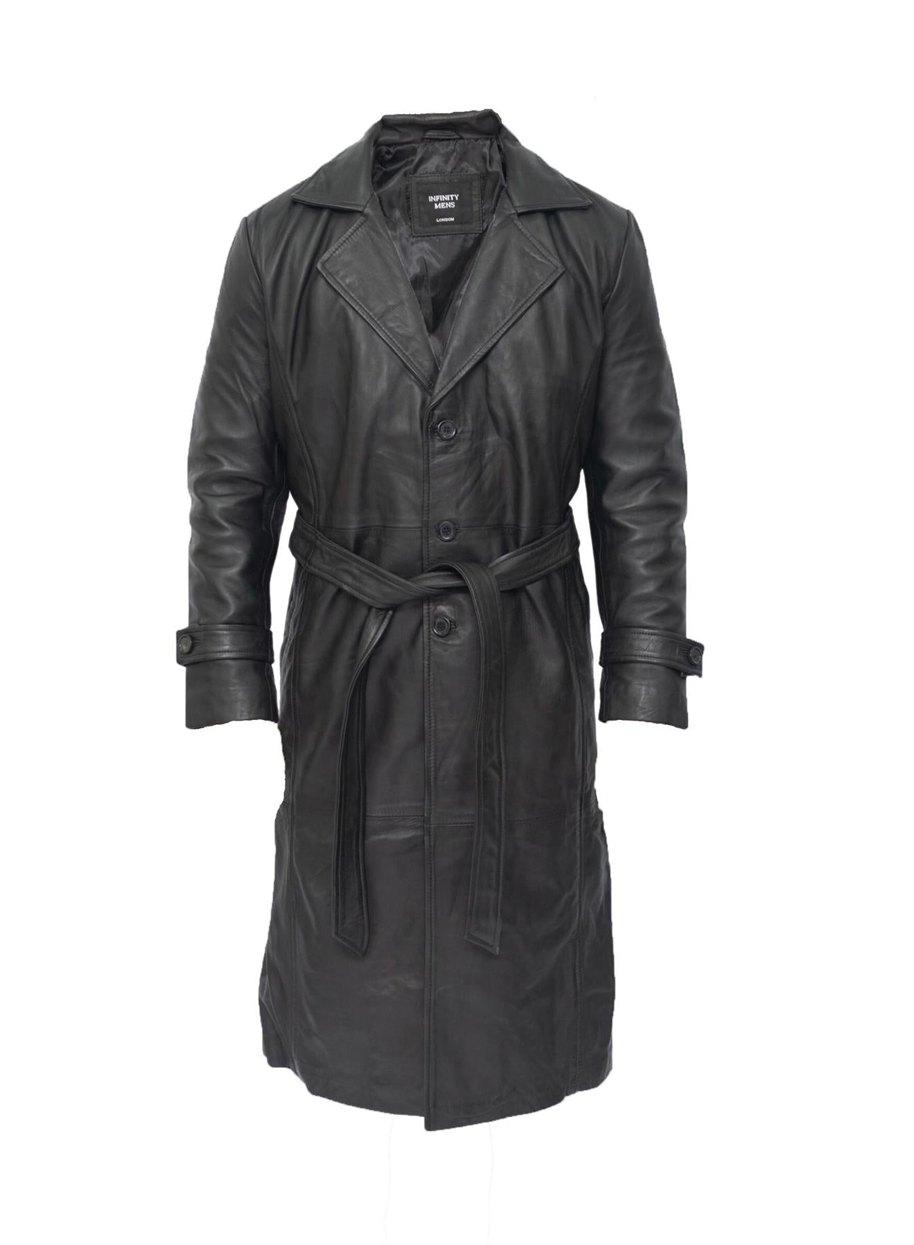 Mens Leather Full Length Trench Coat-Appleton