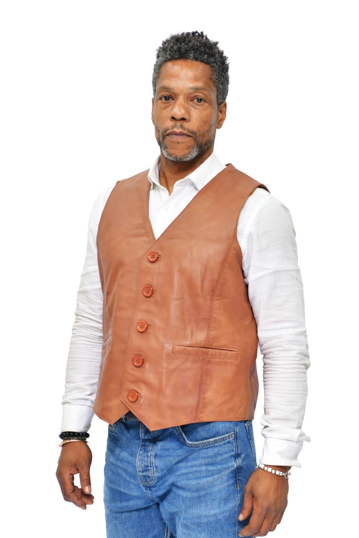 Mens Classic Leather Waistcoat-Chester