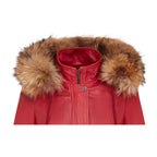 Womens Leather Hooded Parka Jacket-Putian