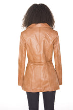 Womens Leather Long Biker Jacket-Muscat