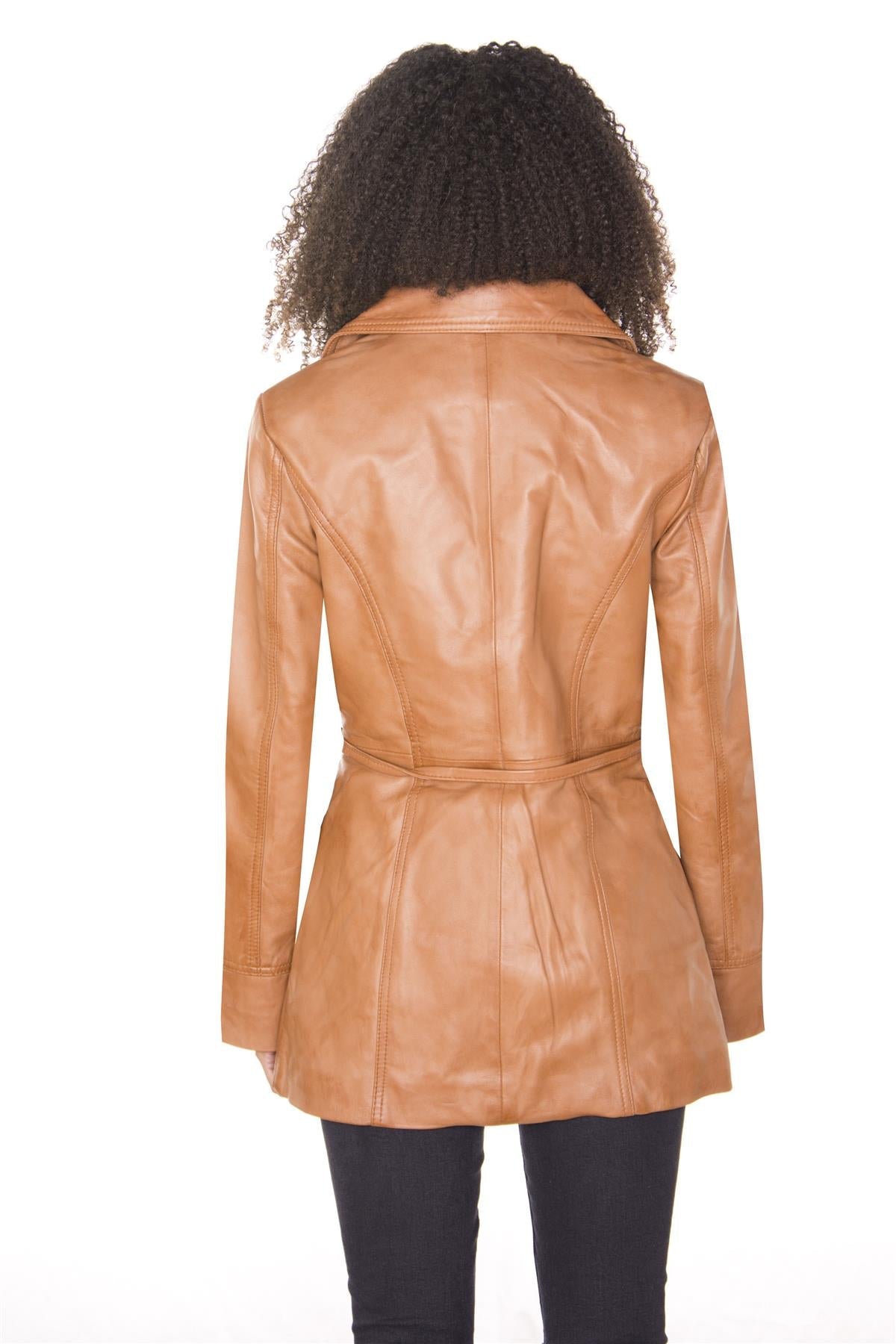 Womens Leather Long Biker Jacket-Muscat