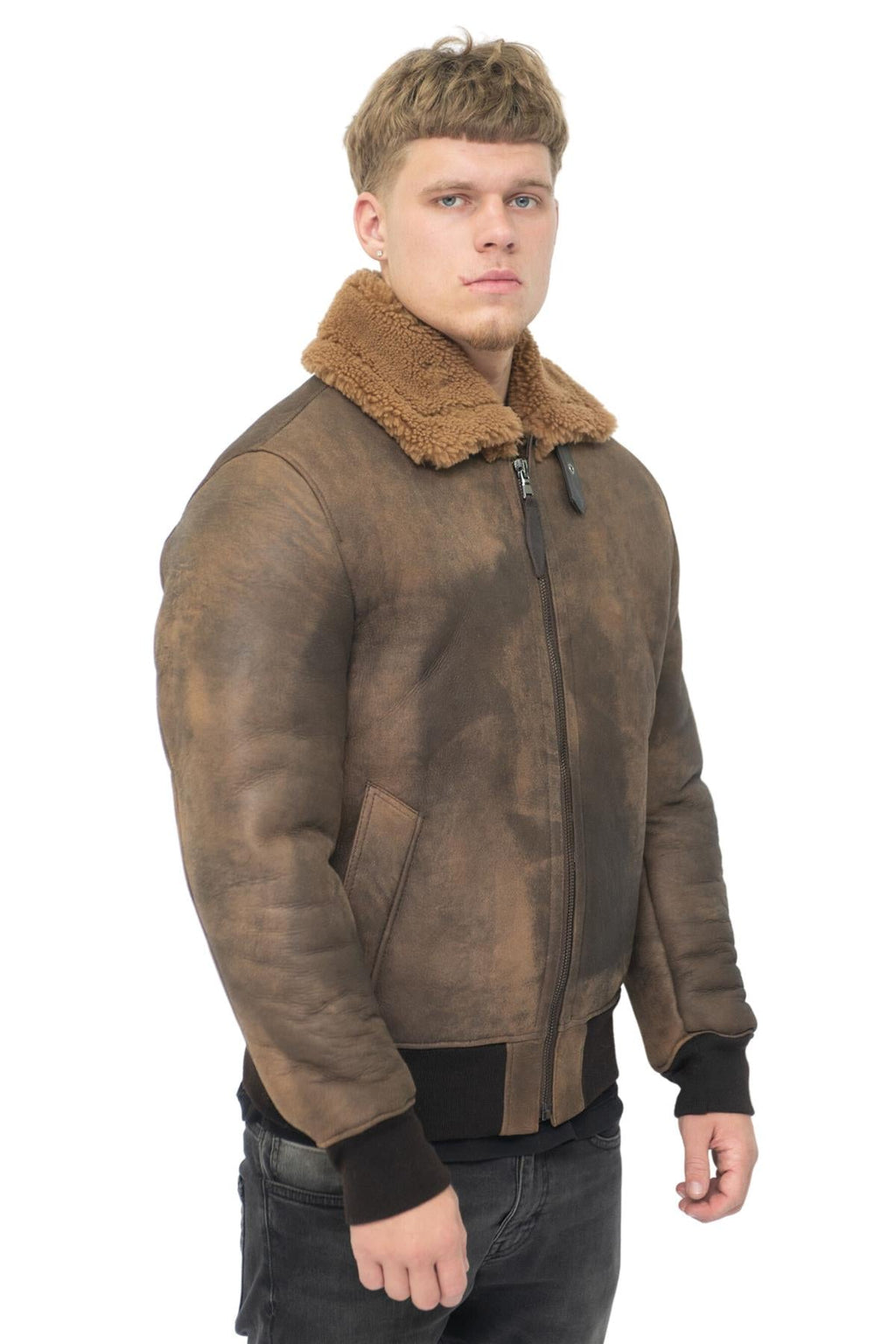 Mens Antique Sheepskin Bomber Jacket-Algorta