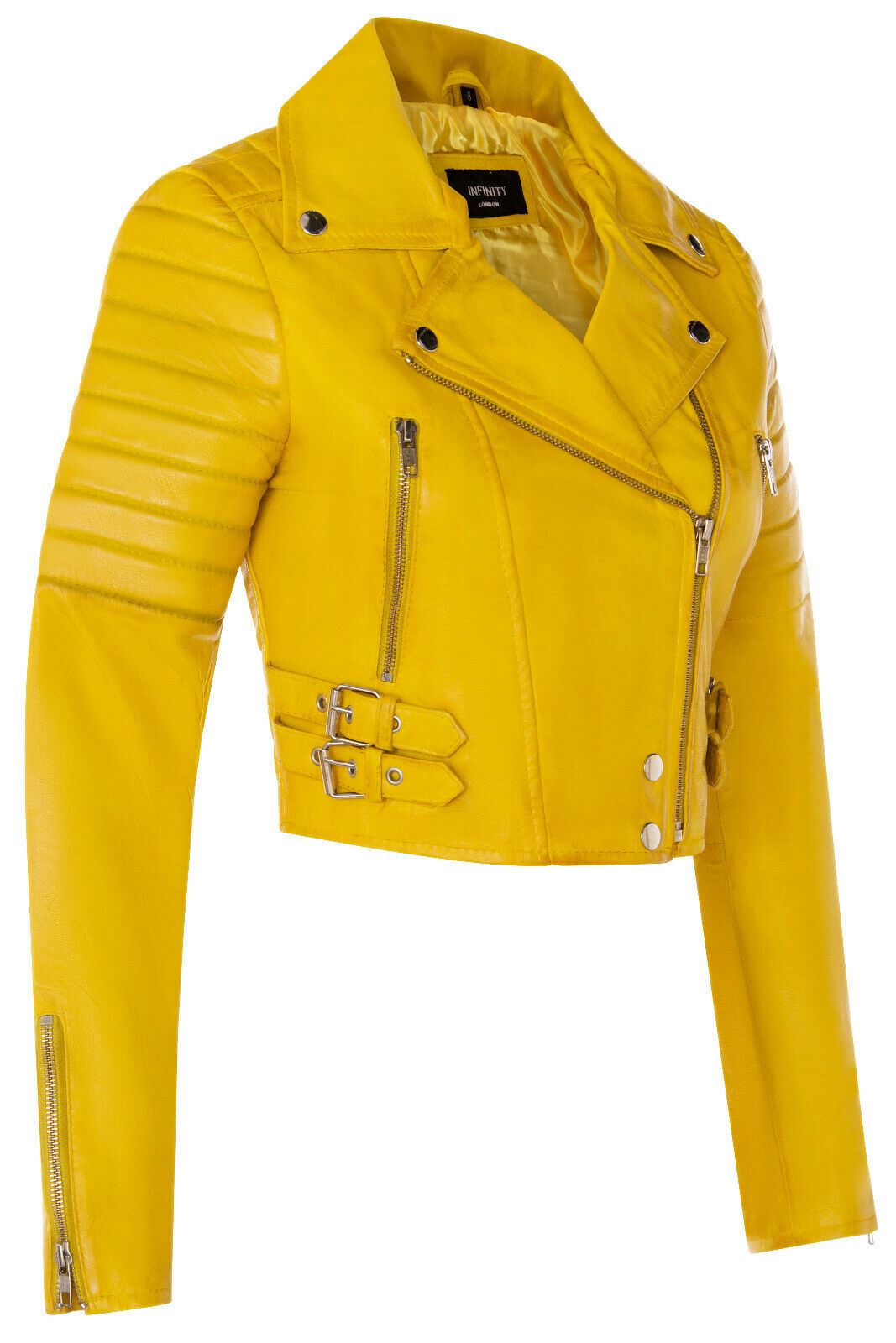 Womens Cropped Brando Leather Biker Jacket-Damascus
