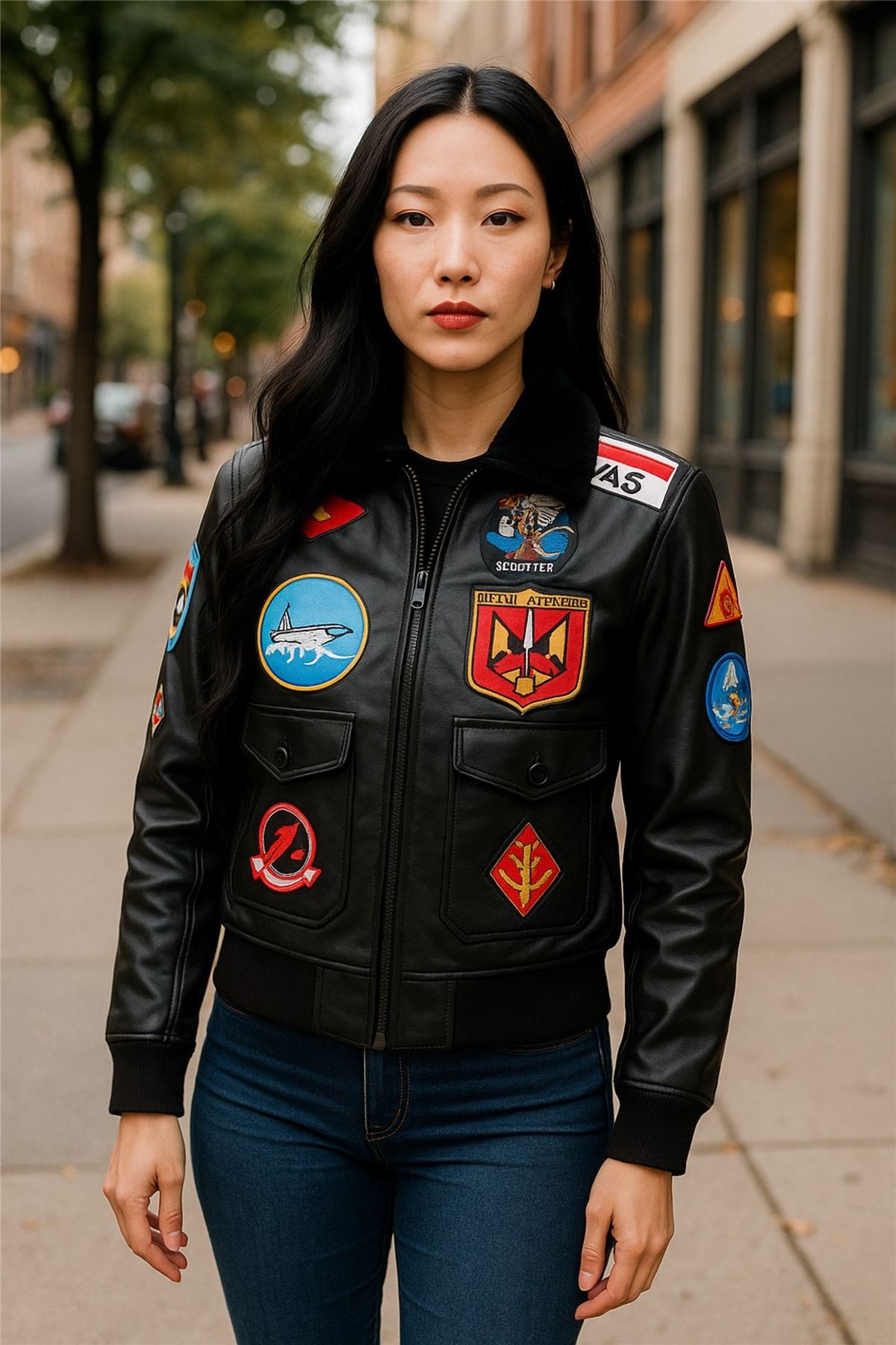 Women's A2 Top Gun Leather Bomber Jacket-Sunbury
