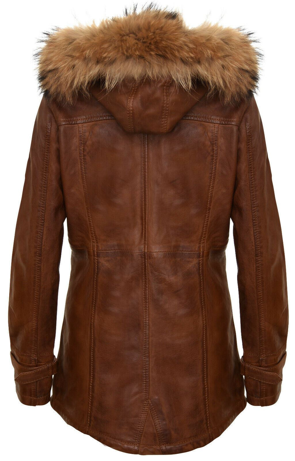 Womens Warm Leather Hooded Parka Jacket-Northwich
