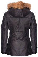 Womens Quilted Leather Hooded Parka Jacket-Northampton