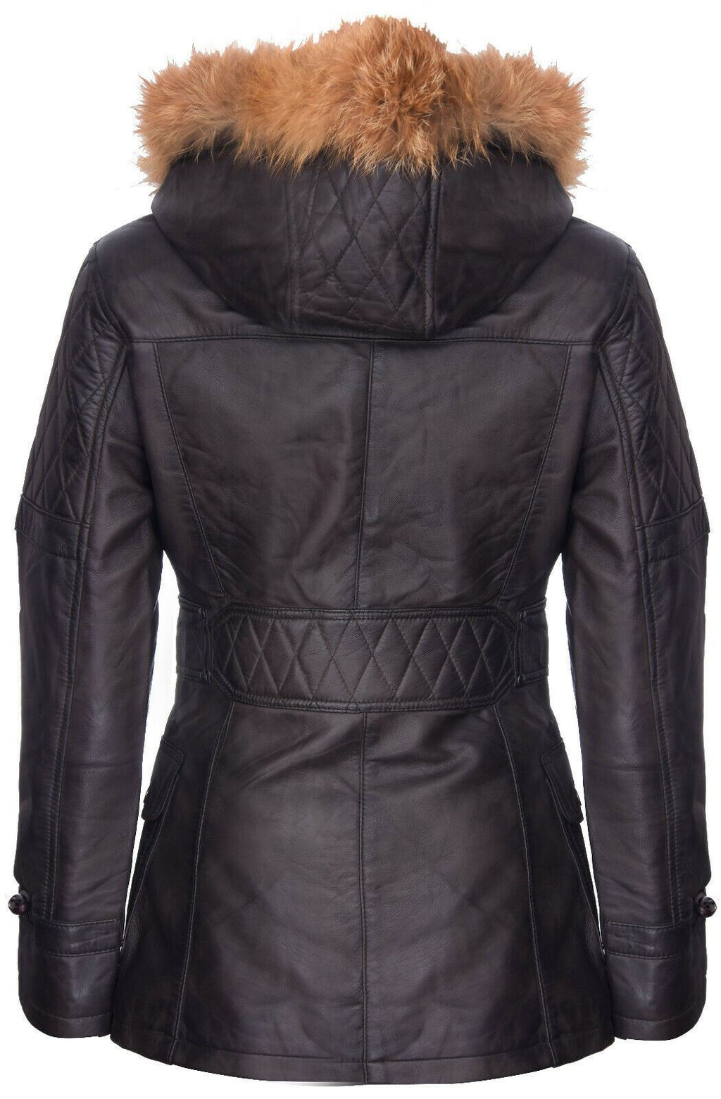 Womens Quilted Leather Parka Jacket-Brussels
