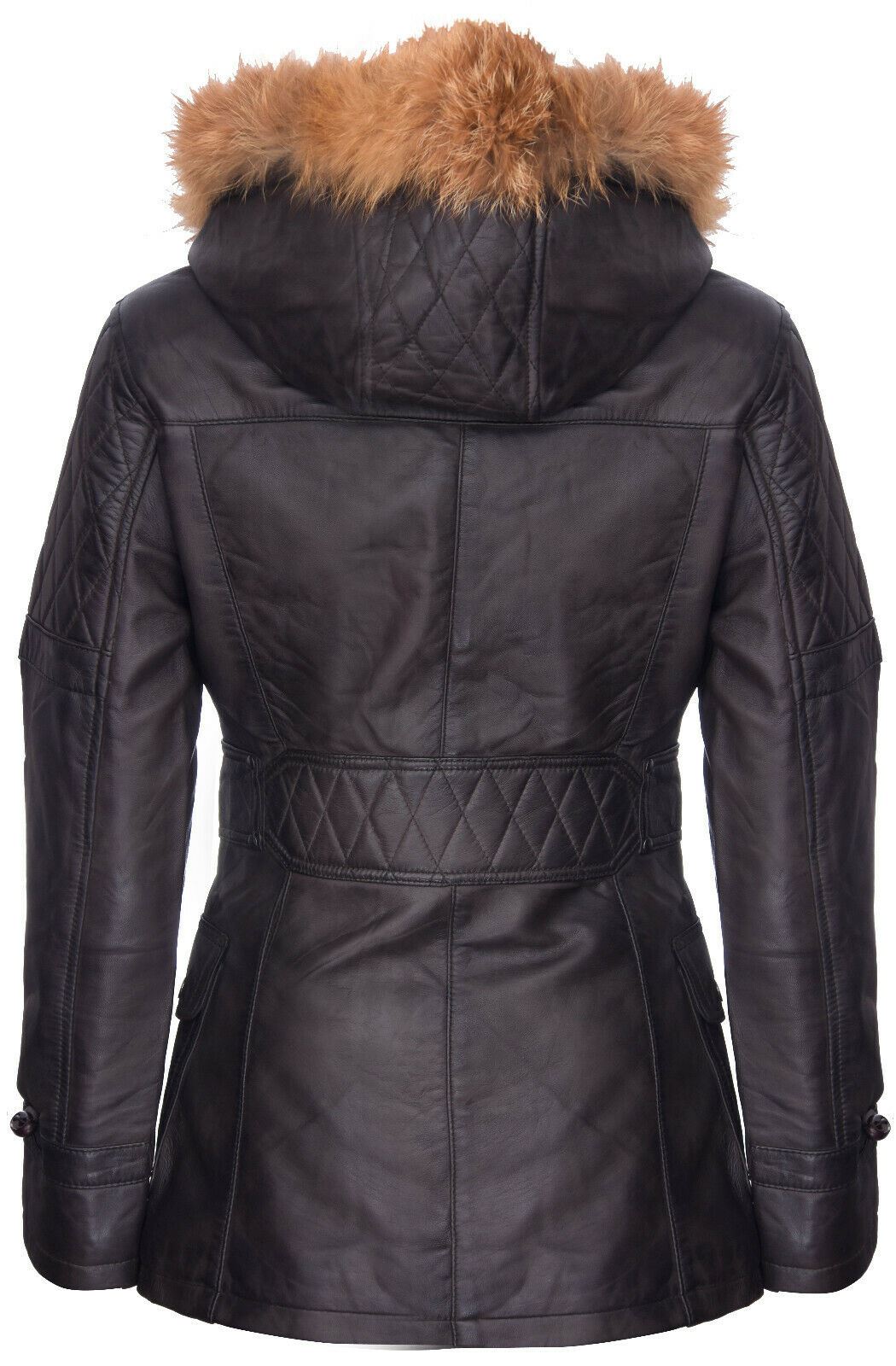 Womens Quilted Leather Parka Jacket-Brussels