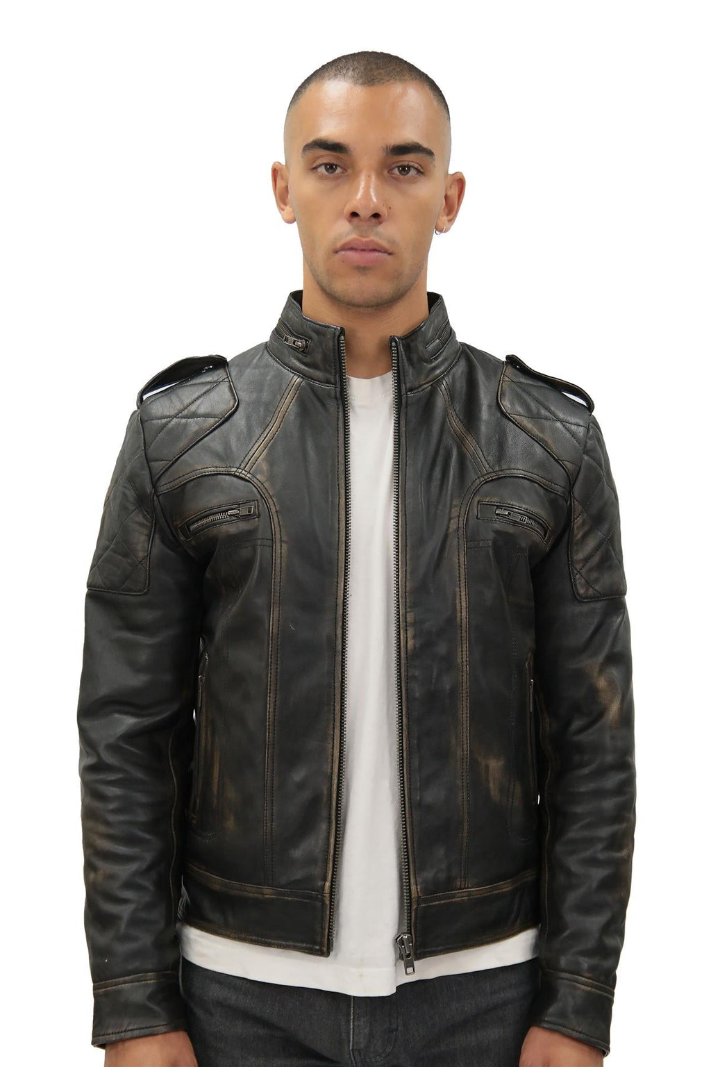 Mens Vintage Leather Racing Biker Jacket-Brooklyn
