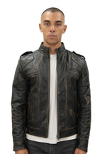Mens Vintage Leather Racing Biker Jacket-Brooklyn