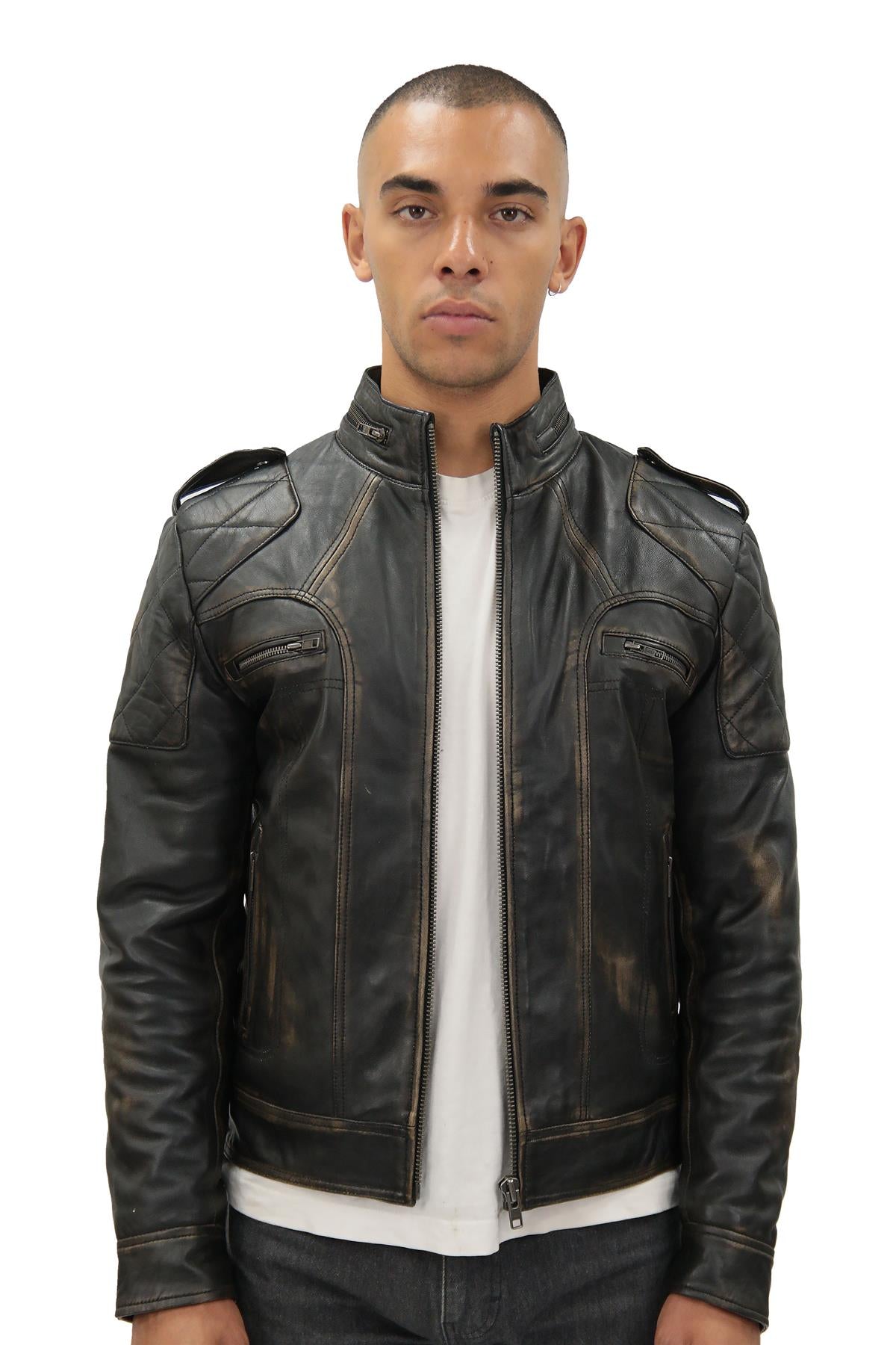 Mens Vintage Leather Racing Biker Jacket-Brooklyn