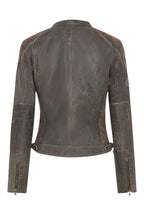 Womens Leather Biker Racing Badges Jacket-Agadir