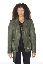 Womens Long Leather Biker Jacket-Quito