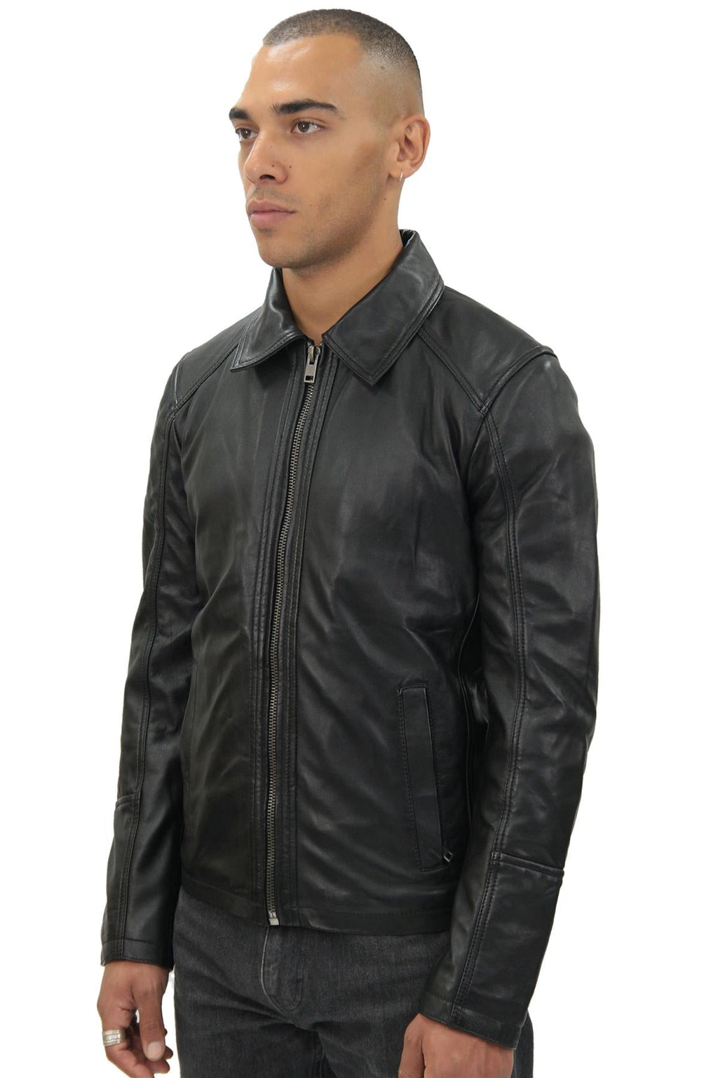 Mens Smart Classic Harrington Leather Jacket-New York