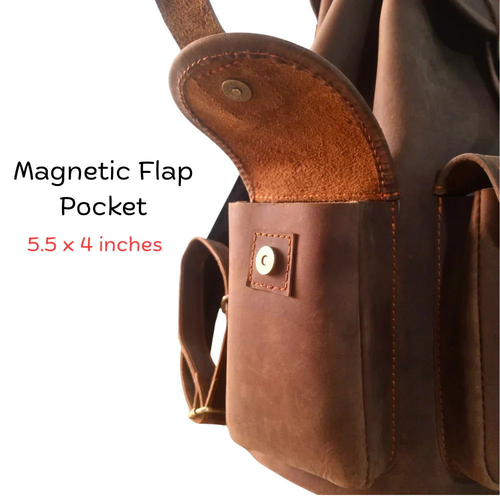 Vintage Dark Brown Leather Backpack - Handmade Leather Drawstring Bag