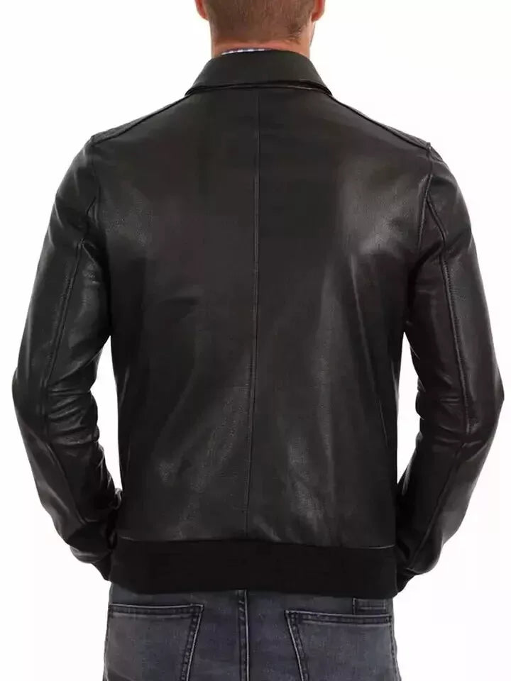 Men's Osian Black Leather Bomber Jacket