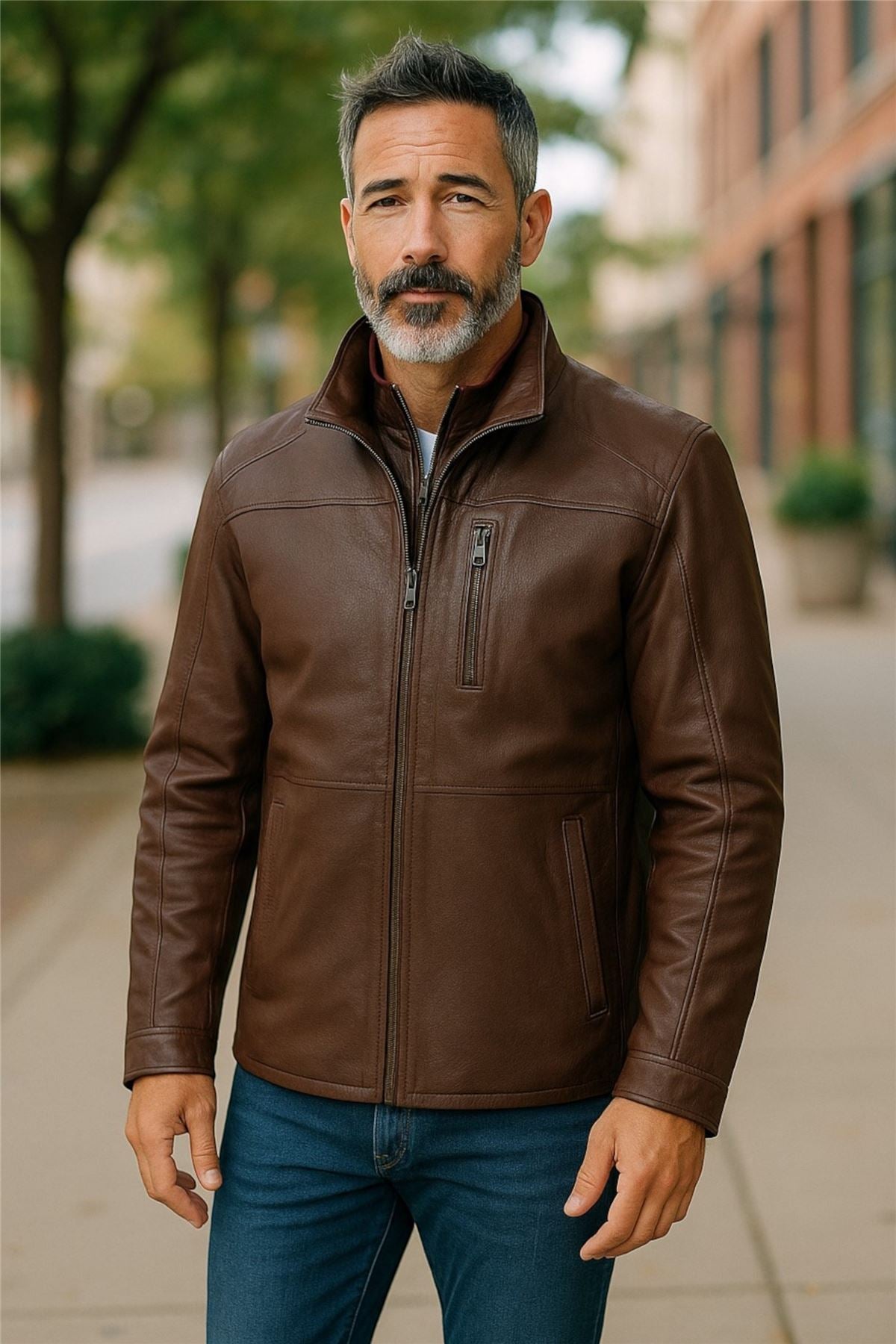 Mens Warm Mid-Length Leather Biker Coat - Sikander