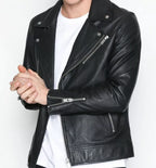 Black-Faux Leather Slim-Fit Biker Jacket In Nappa Jacket-For Men