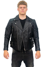 Mens Cowhide Leather Biker Jacket-Nassau