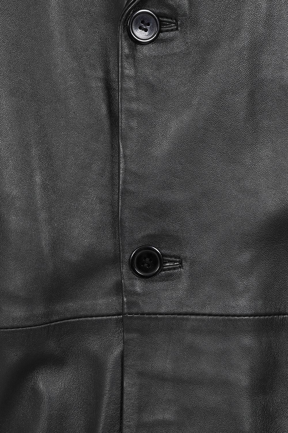 BUDDY Men's Black Nappa Leather Long Coat - Classic 54" Length