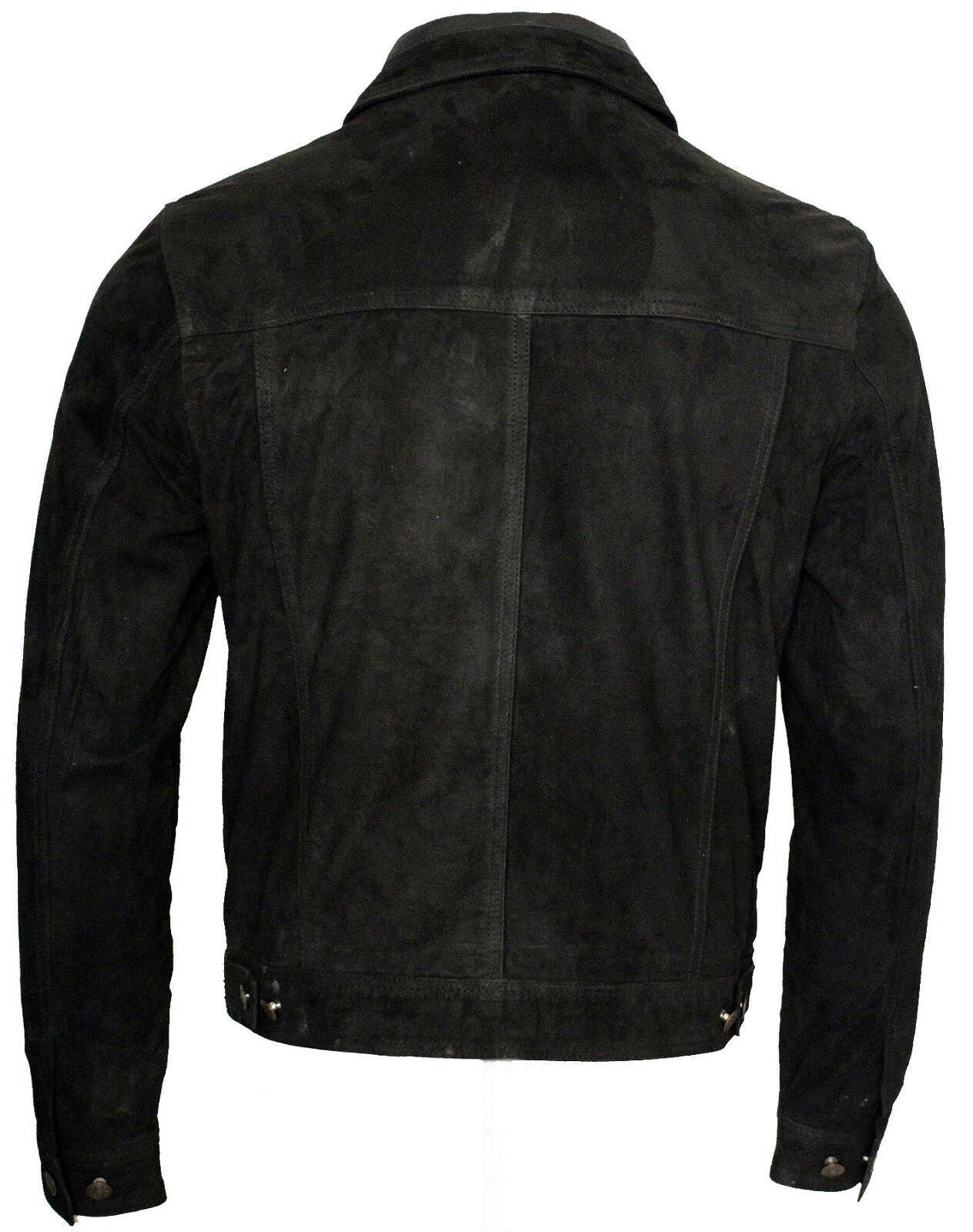 Mens Goat Suede Leather Trucker Jacket-Taraz