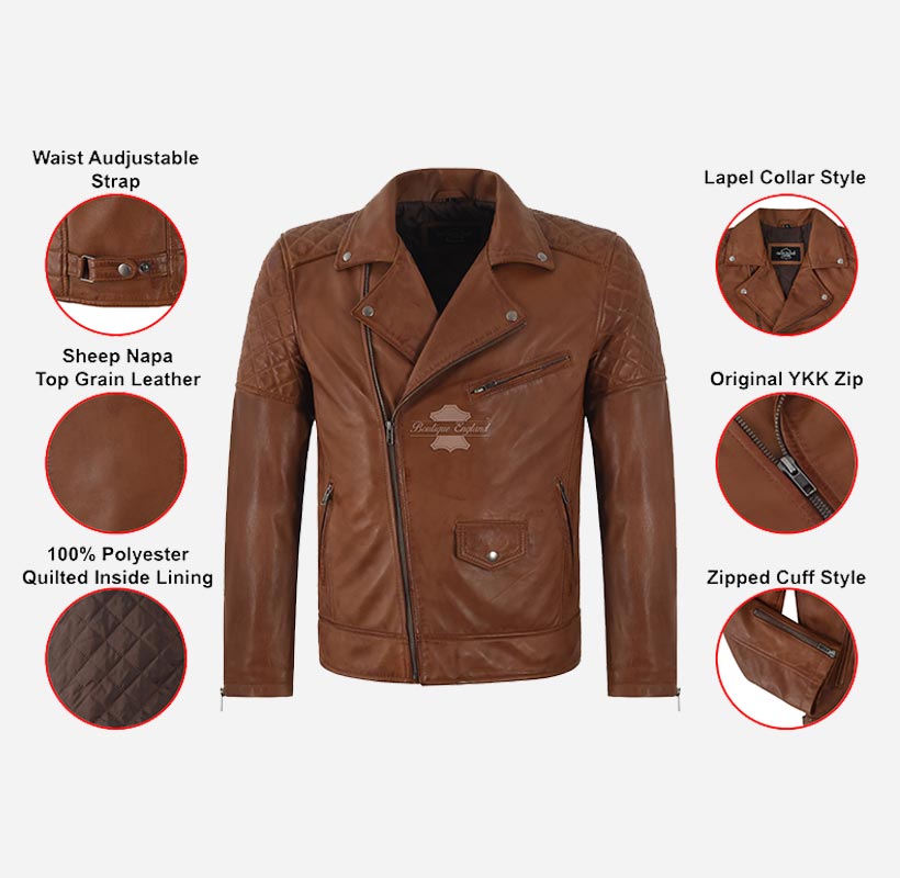 BRIDLETON Men's Biker Leather Jacket Brando Style Without Belt